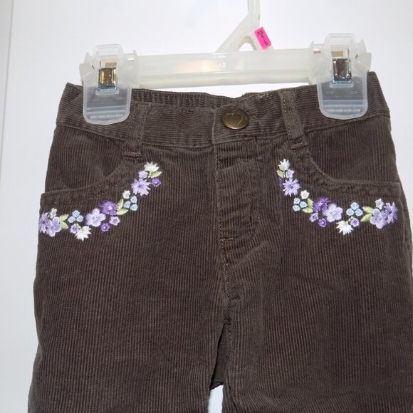 GYMBOREE Brown Purple Corduroy Pants Sz 12-18M Floral Embroidered Cowgirl Heart - Picture 2 of 7